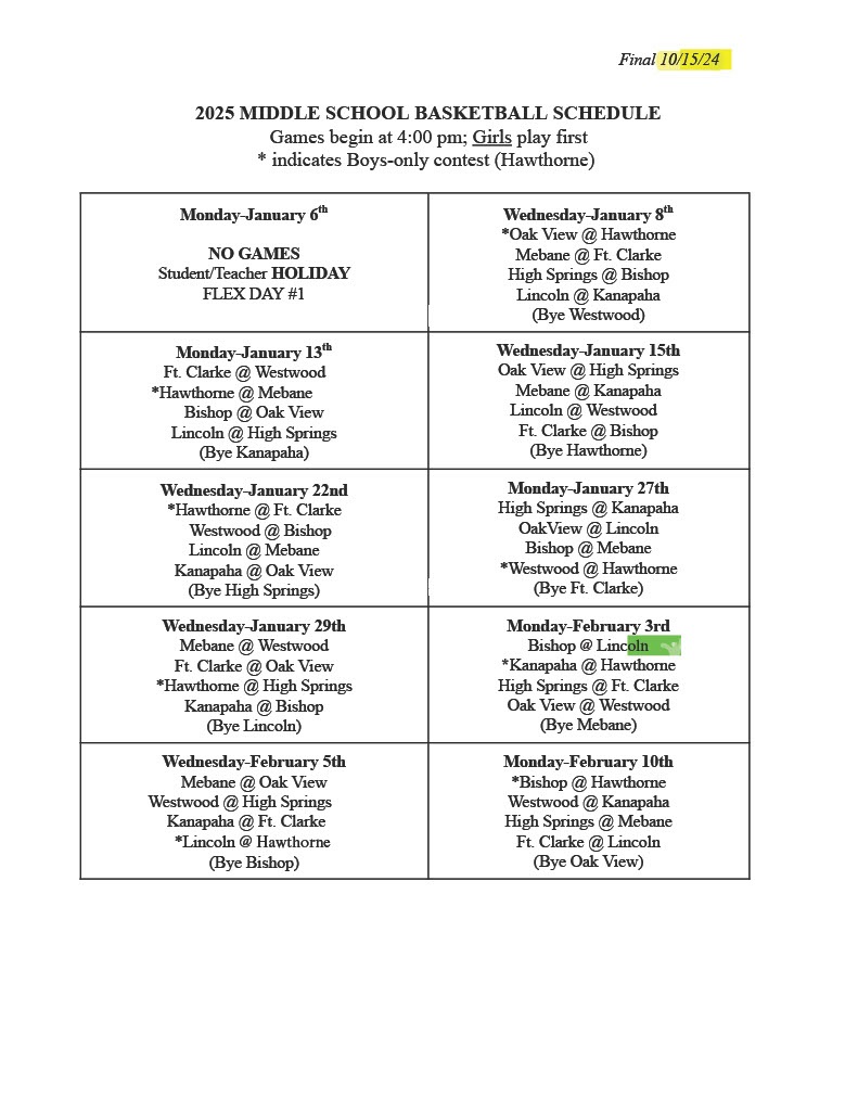 2025 Basketball Schedule